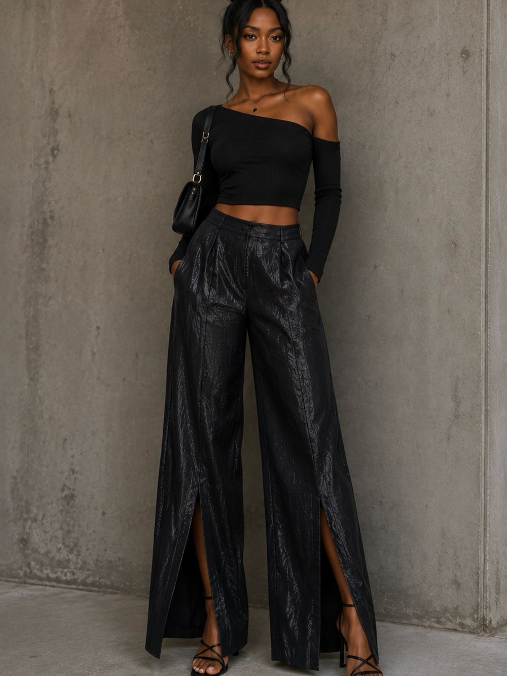 Y2K Dark Boho Goth Glam Avant-garde Forever 21 Black Wide-Leg Split Front Pants